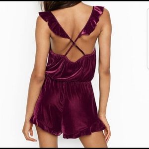 Victoria Secret Burgundy Velvet Ruffle Romper